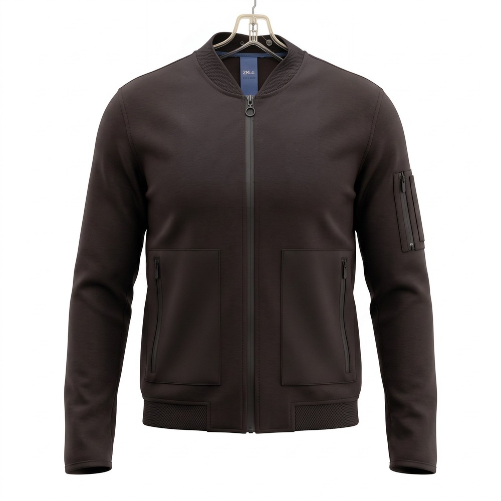 Zara Man Technical Bomber Jacket Dark Brown Black Full Zip Mens Large